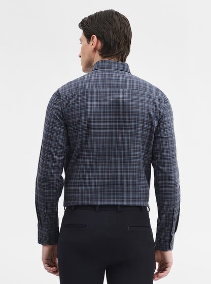 Blue Checked Slim Fit Formal Shirt | Metal