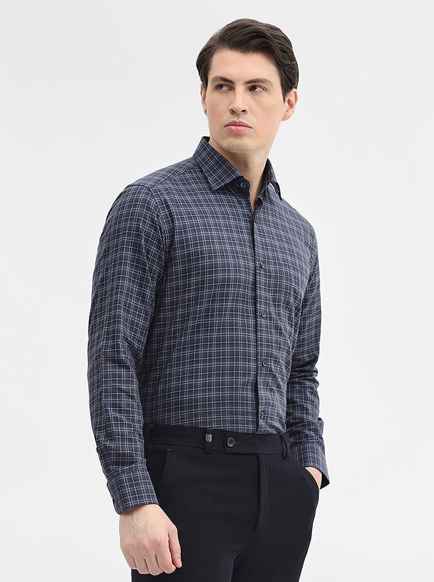 Blue Checked Slim Fit Formal Shirt | Metal