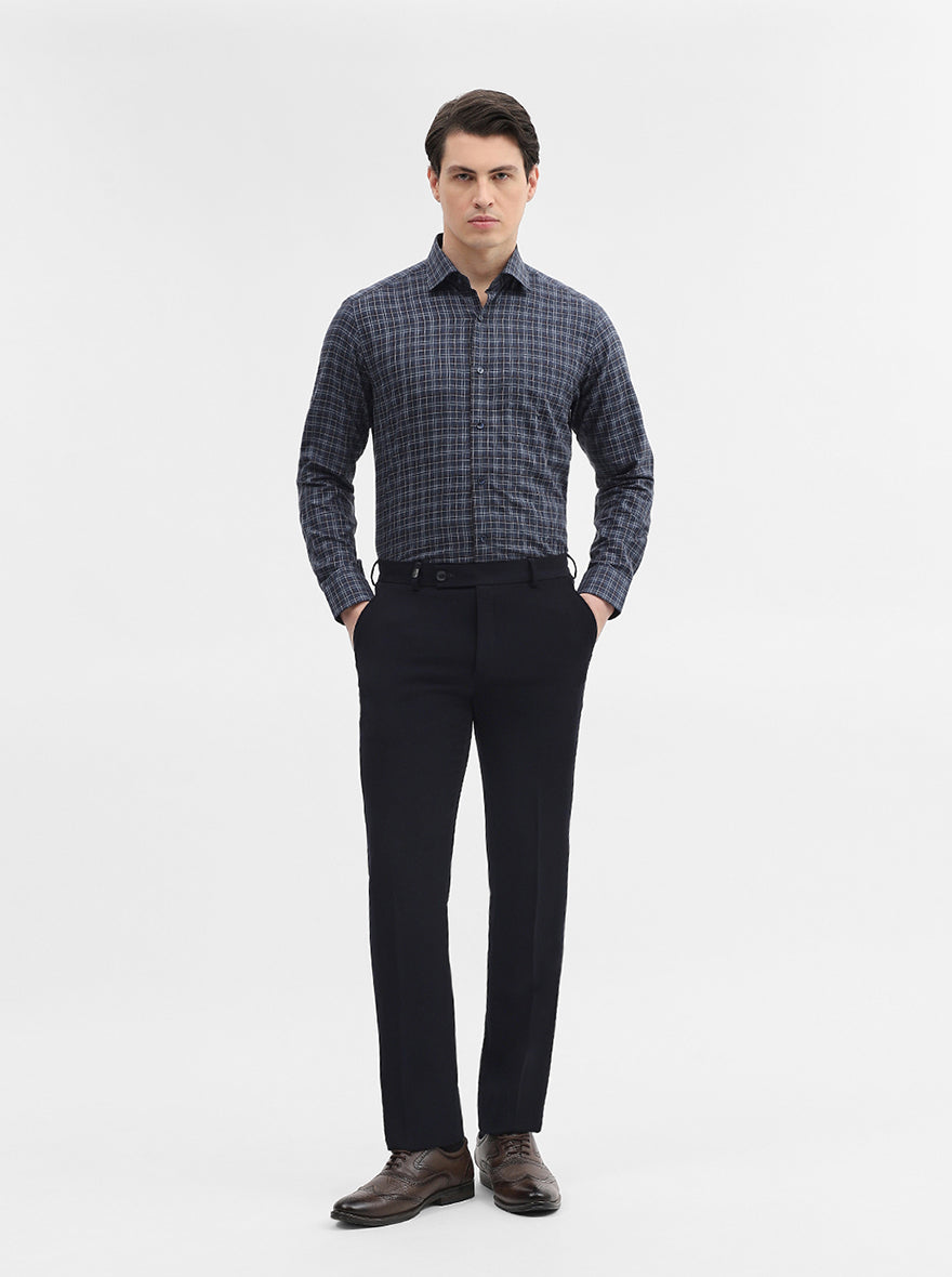 Blue Checked Slim Fit Formal Shirt | Metal