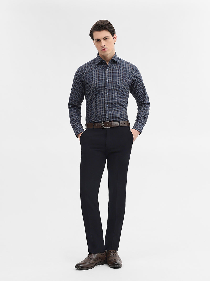 Blue Checked Slim Fit Formal Shirt | Metal