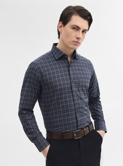 Blue Checked Slim Fit Formal Shirt | Metal