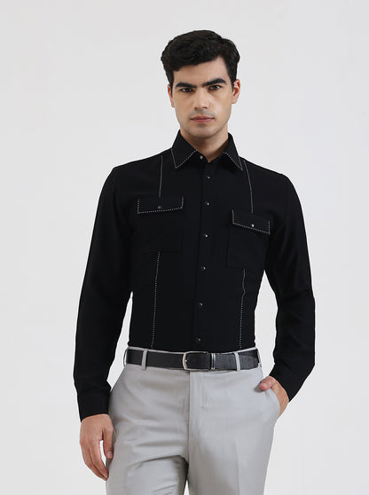 Black Solid Regular Fit Party Wear Shirt | Wyre