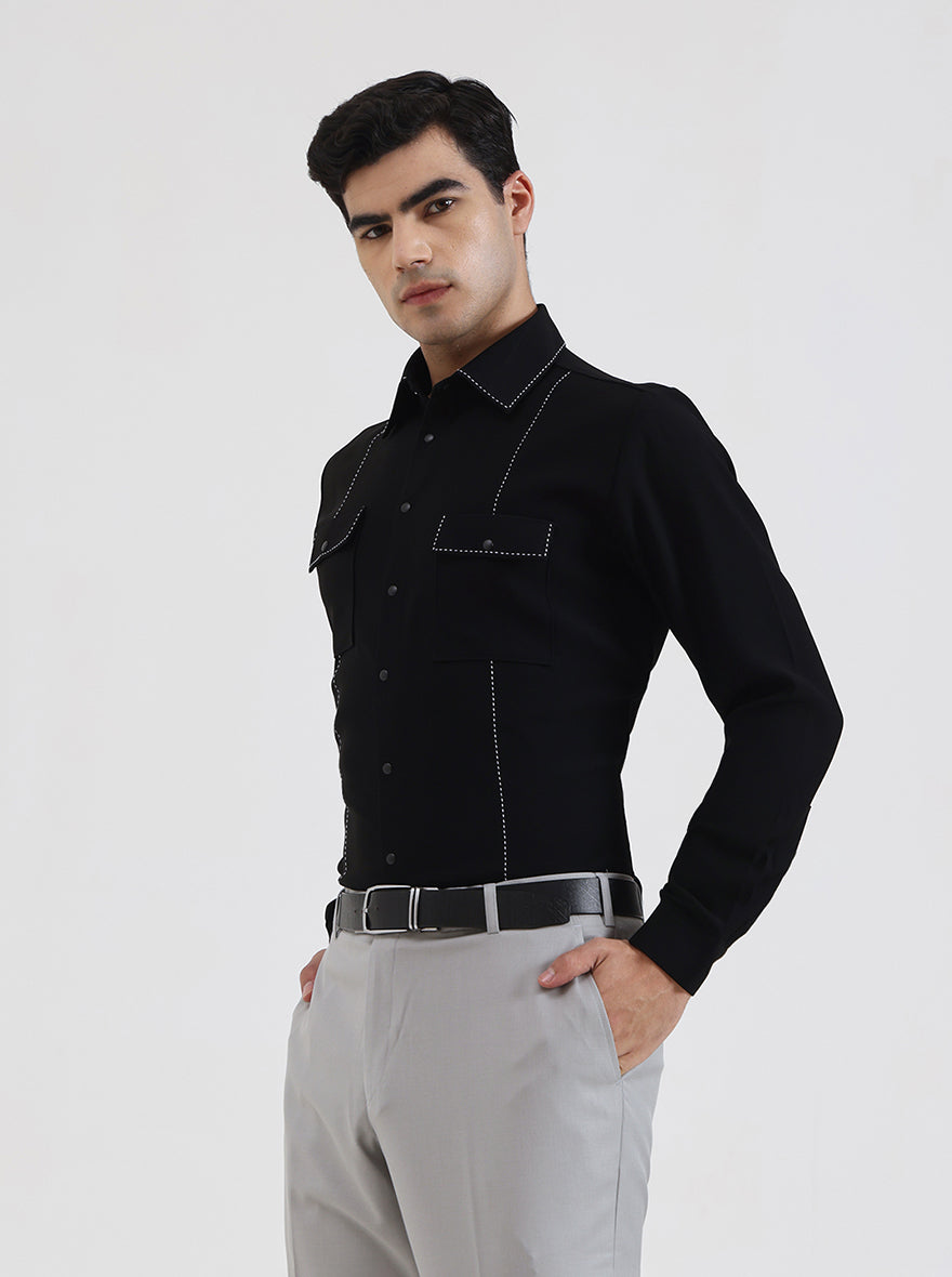 Black Solid Regular Fit Party Wear Shirt | Wyre