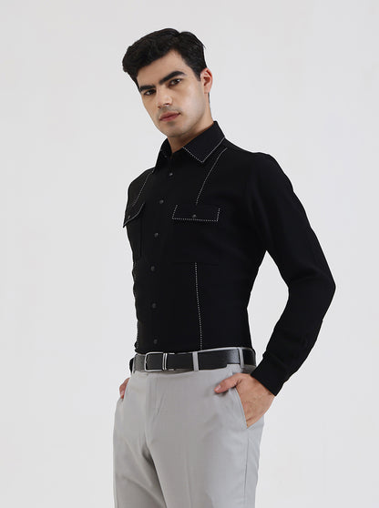 Black Solid Regular Fit Party Wear Shirt | Wyre