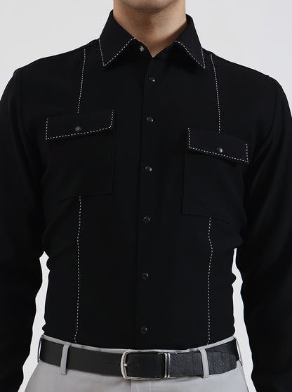 Black Solid Regular Fit Party Wear Shirt | Wyre