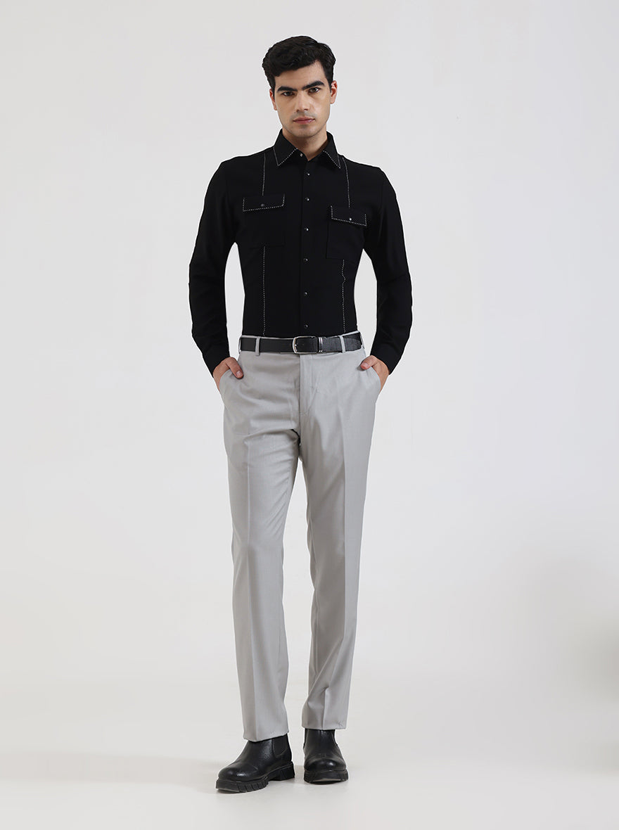 Black Solid Regular Fit Party Wear Shirt | Wyre