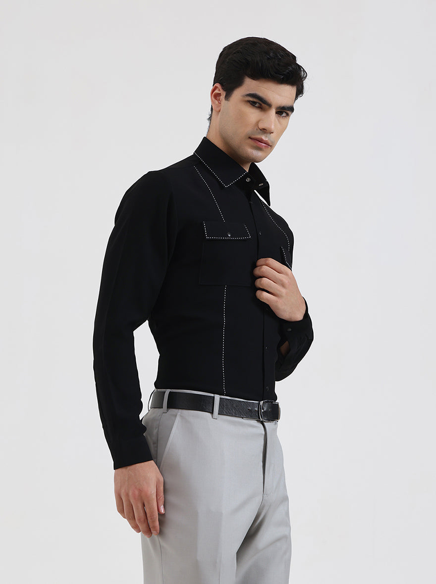 Black Solid Regular Fit Party Wear Shirt | Wyre