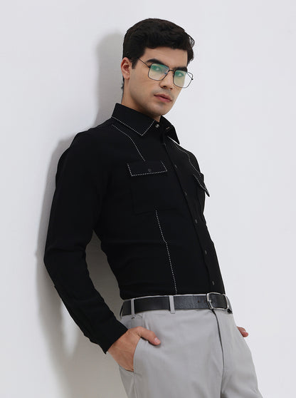 Black Solid Regular Fit Party Wear Shirt | Wyre