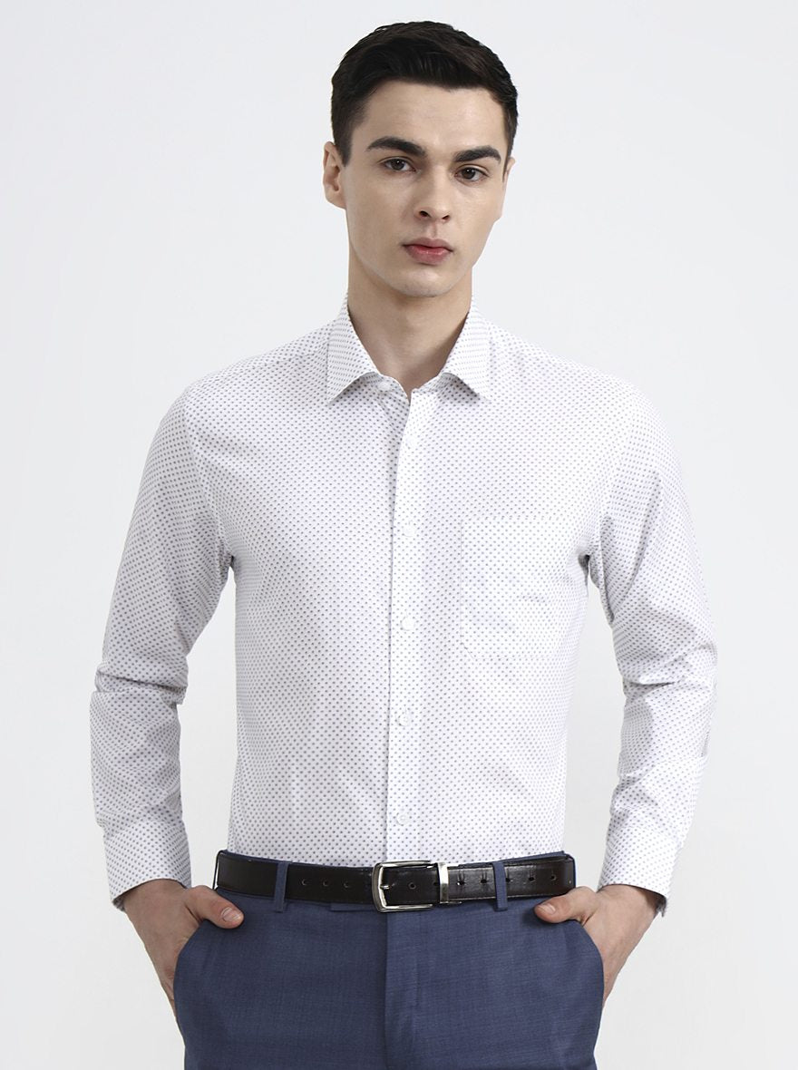 White Printed Regular Fit Formal Shirt | JadeBlue