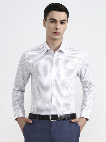 White Printed Regular Fit Formal Shirt | JadeBlue