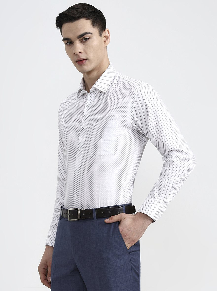 White Printed Regular Fit Formal Shirt | JadeBlue