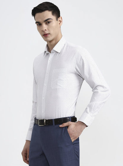 White Printed Regular Fit Formal Shirt | JadeBlue
