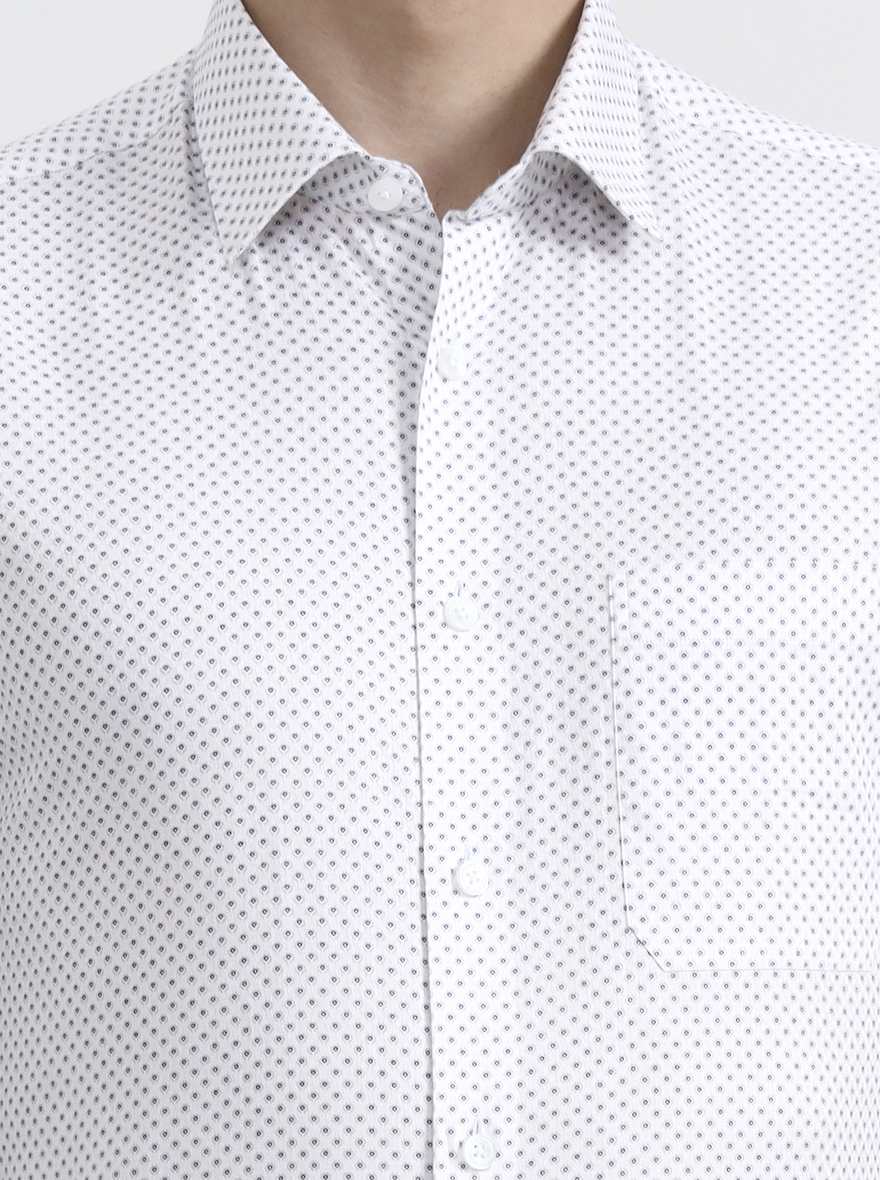 White Printed Regular Fit Formal Shirt | JadeBlue
