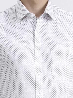 White Printed Regular Fit Formal Shirt | JadeBlue