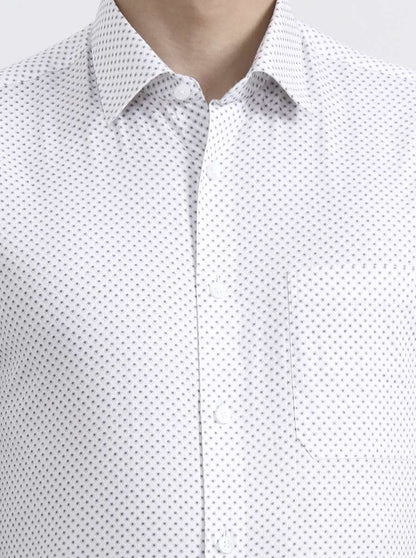 White Printed Regular Fit Formal Shirt | JadeBlue