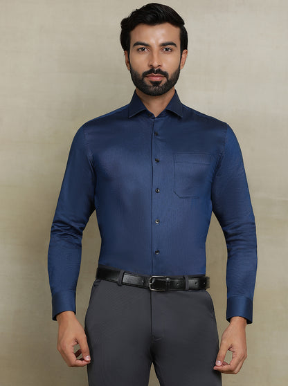 Navy Blue Solid Slim fit Formal Shirt | Metal