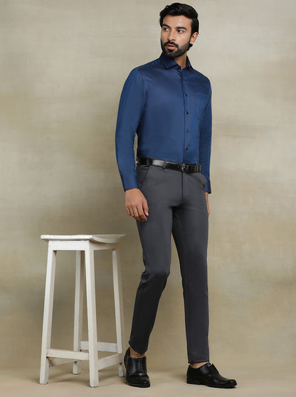 Navy Blue Solid Slim fit Formal Shirt | Metal