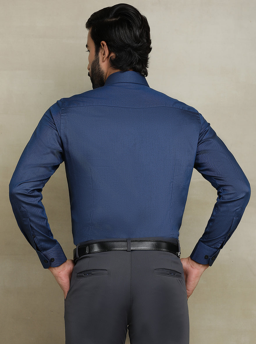 Navy Blue Solid Slim fit Formal Shirt | Metal