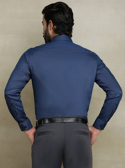 Navy Blue Solid Slim fit Formal Shirt | Metal