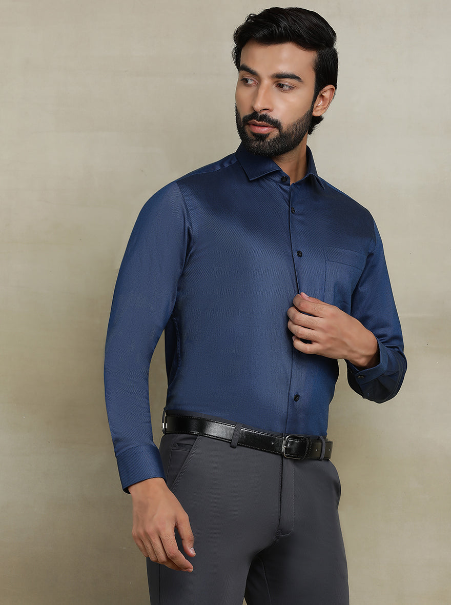 Navy Blue Solid Slim fit Formal Shirt | Metal