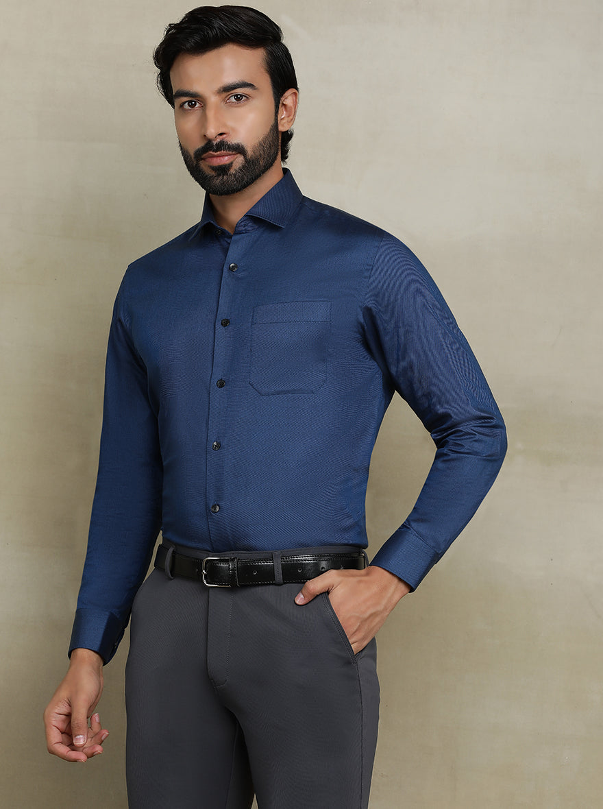 Navy Blue Solid Slim fit Formal Shirt | Metal