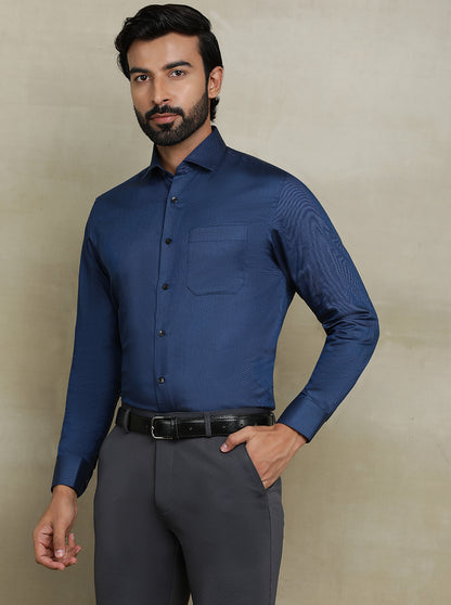 Navy Blue Solid Slim fit Formal Shirt | Metal