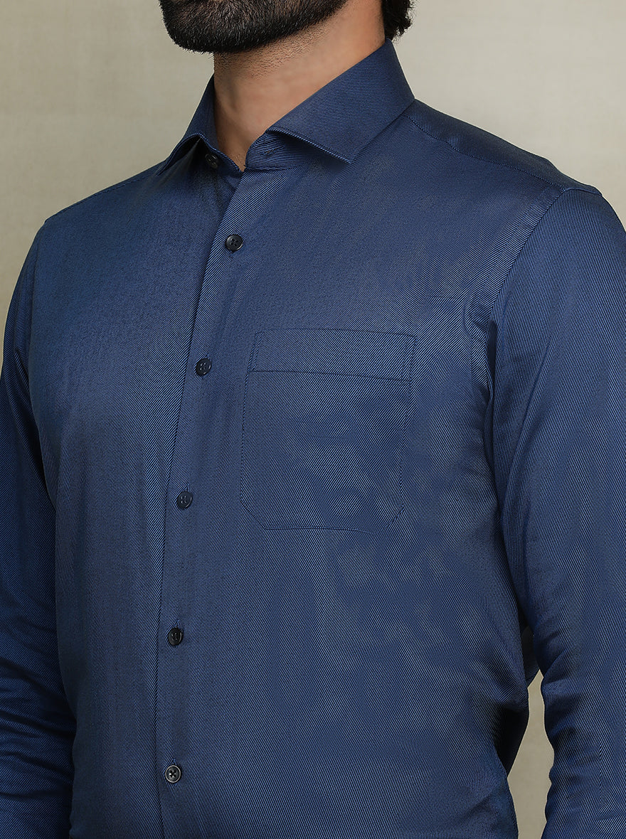 Navy Blue Solid Slim fit Formal Shirt | Metal