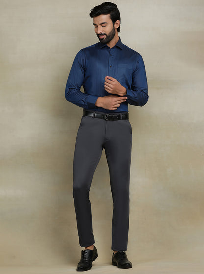 Navy Blue Solid Slim fit Formal Shirt | Metal
