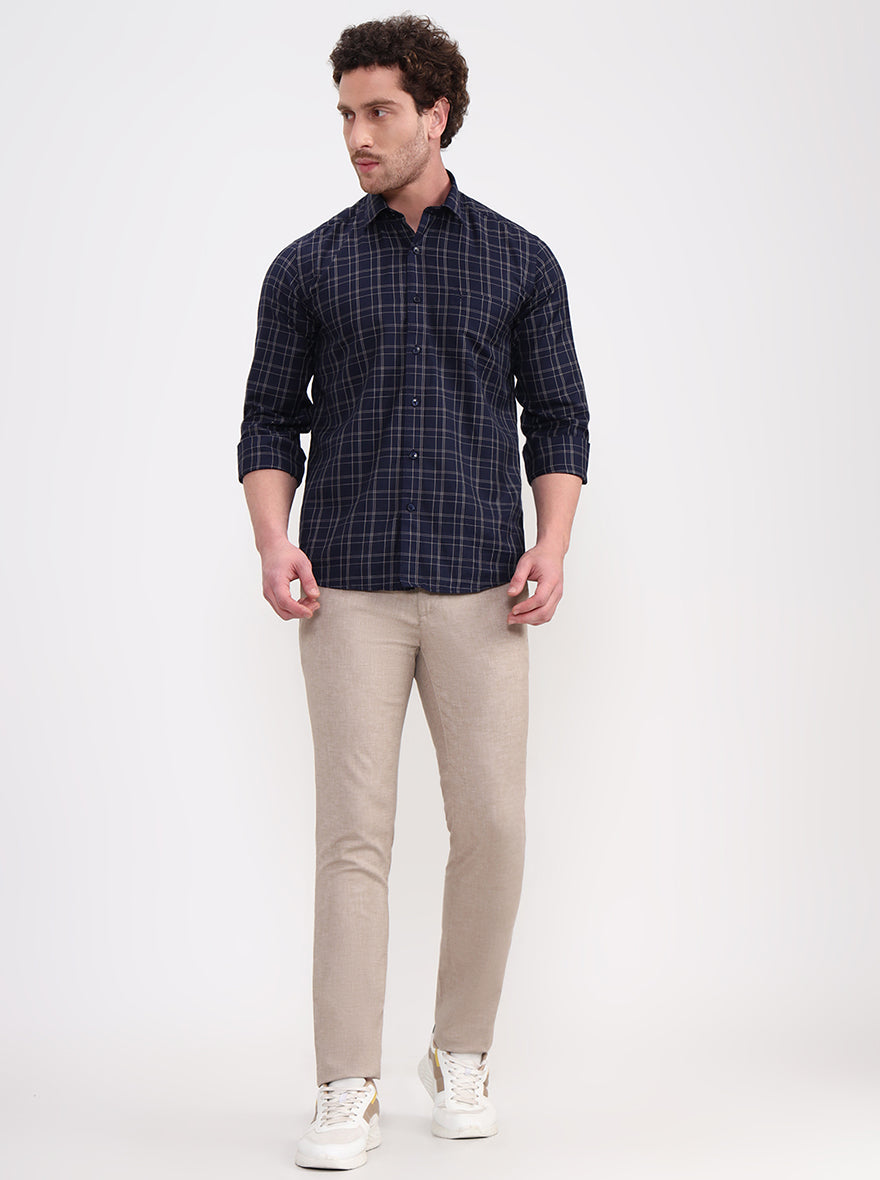 Khaki Solid Uno Fit Casual Trouser | JadeBlue