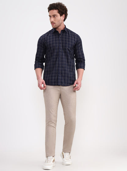 Khaki Solid Uno Fit Casual Trouser | JadeBlue