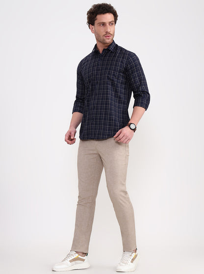 Khaki Solid Uno Fit Casual Trouser | JadeBlue