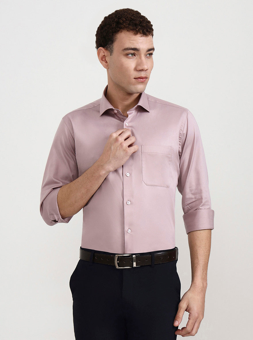 Dusty Pink Solid Slim Fit Formal Shirt | Metal