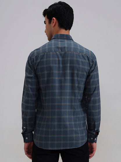 Green Checked Tailored Fit Semi Casual Shirt | JadeBlue