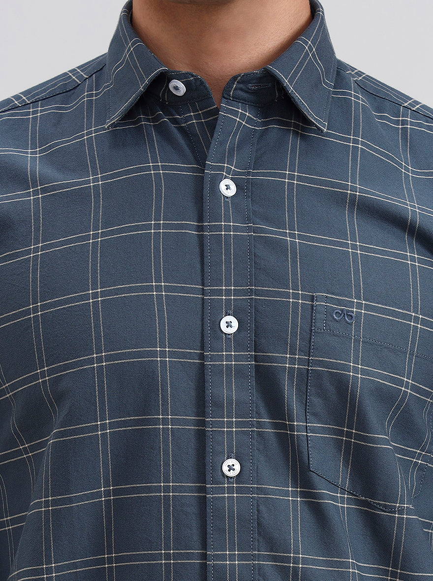 Green Checked Tailored Fit Semi Casual Shirt | JadeBlue