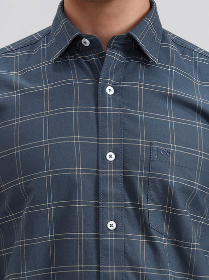 Green Checked Tailored Fit Semi Casual Shirt | JadeBlue