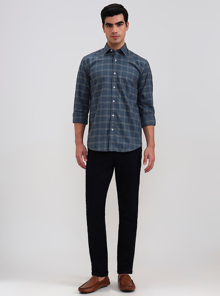 Green Checked Tailored Fit Semi Casual Shirt | JadeBlue