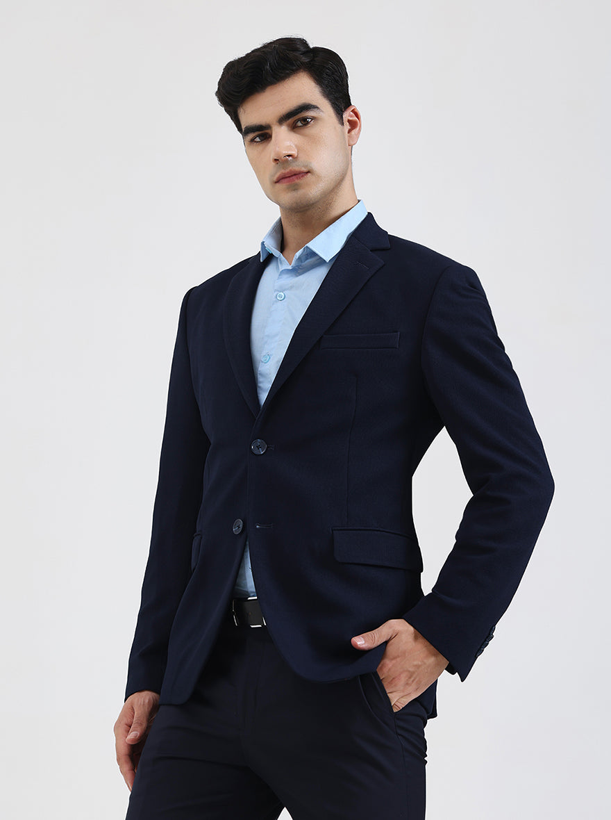 Blue Solid Regular Fit Blazer | Greenfibre
