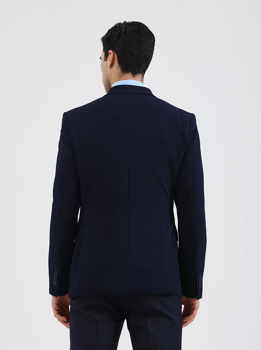 Blue Solid Regular Fit Blazer | Greenfibre