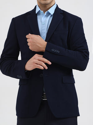 Blue Solid Regular Fit Blazer | Greenfibre