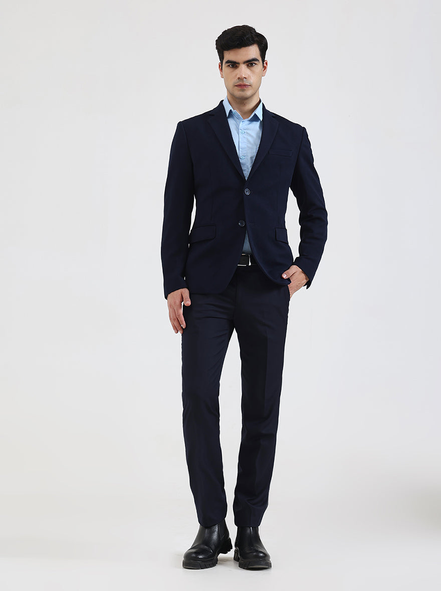 Blue Solid Regular Fit Blazer | Greenfibre