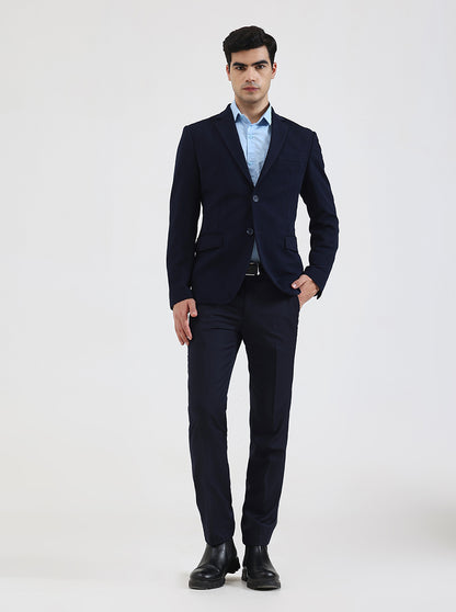 Blue Solid Regular Fit Blazer | Greenfibre