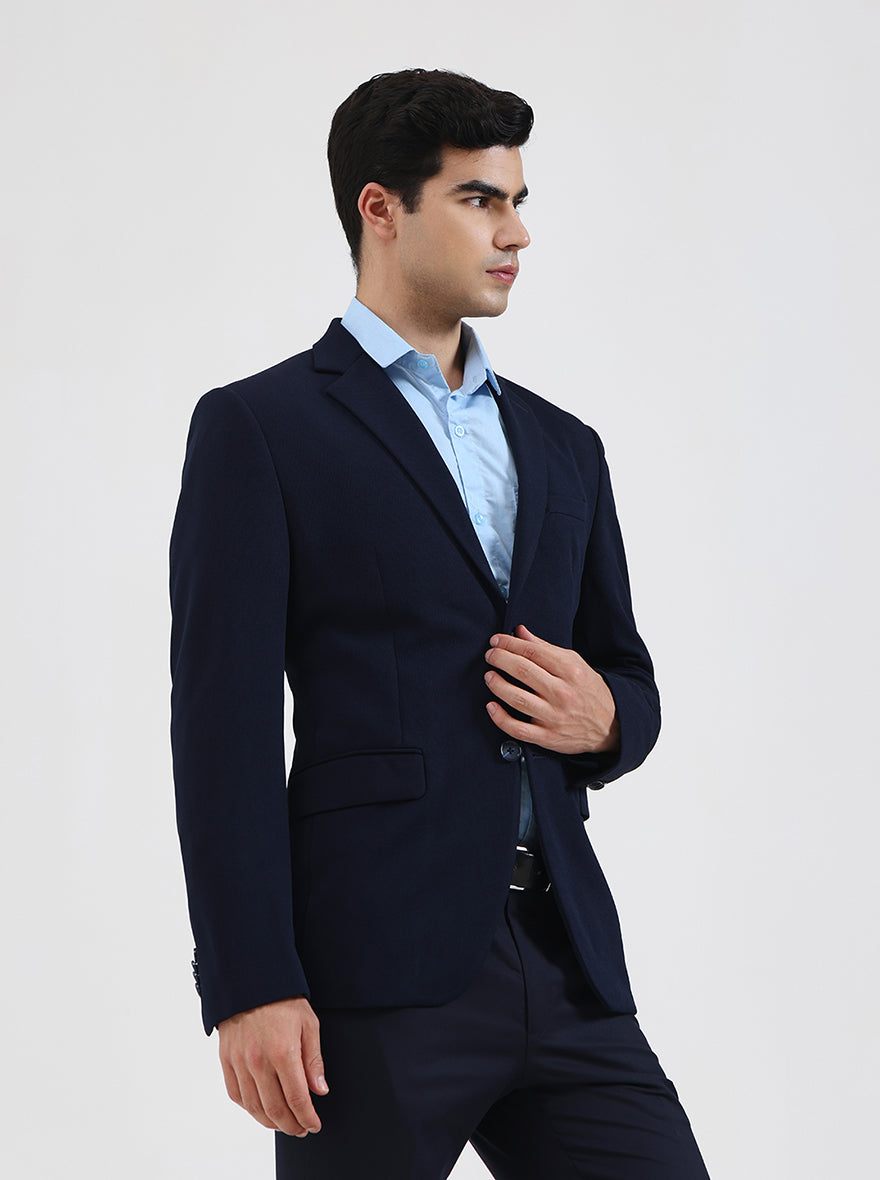 Blue Solid Regular Fit Blazer | Greenfibre
