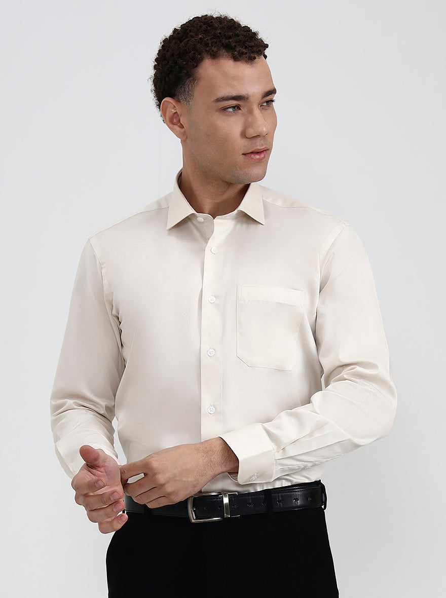 Cream Solid Slim Fit Formal Shirt | Metal