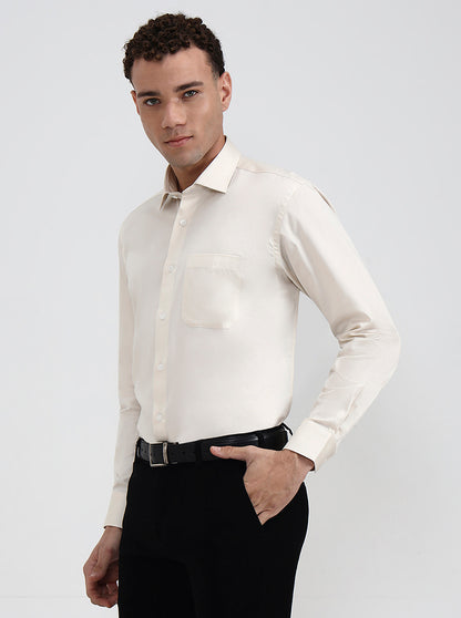 Cream Solid Slim Fit Formal Shirt | Metal