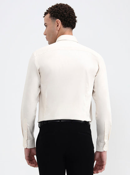 Cream Solid Slim Fit Formal Shirt | Metal