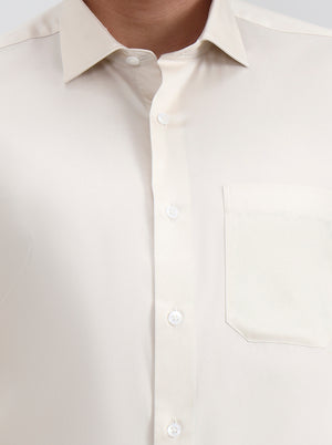 Cream Solid Slim Fit Formal Shirt | Metal