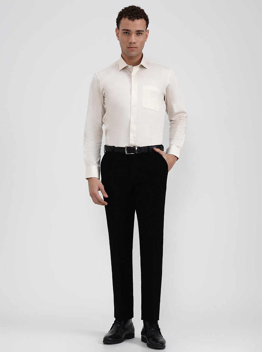 Cream Solid Slim Fit Formal Shirt | Metal