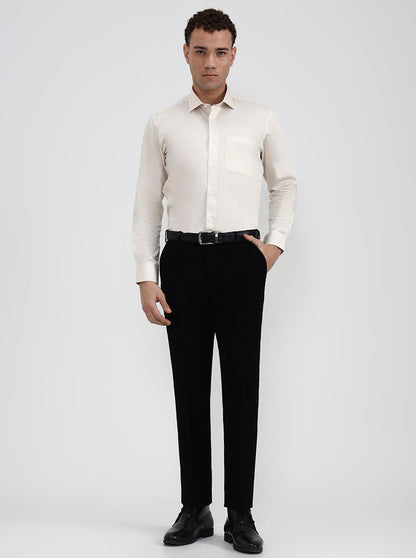 Cream Solid Slim Fit Formal Shirt | Metal