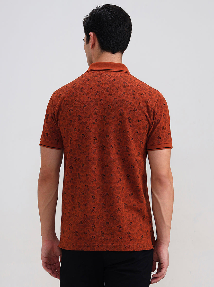 Rust Printed Slim Fit Polo T-Shirt | Greenfibre