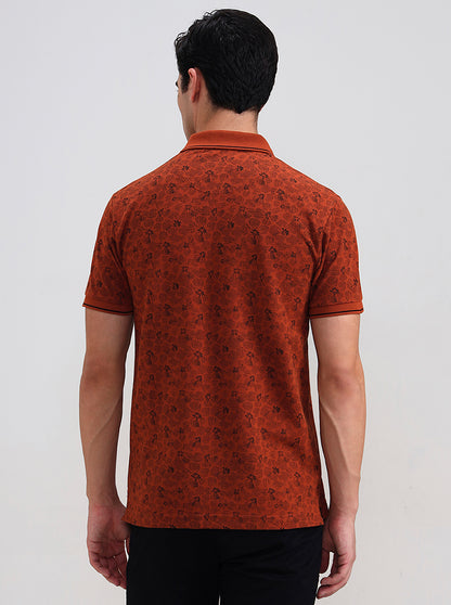 Rust Printed Slim Fit Polo T-Shirt | Greenfibre